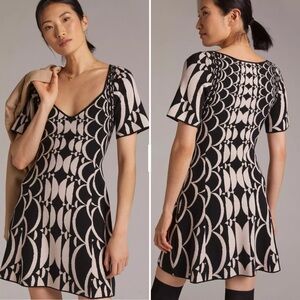 Anthropologie Geometric Jaquard Mini Knit Sweater Dress Size S